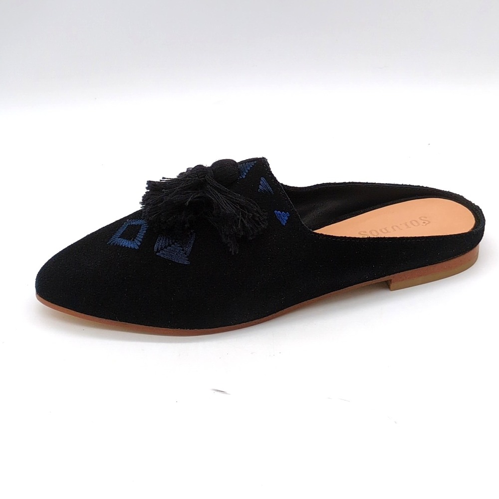 Soludos Shoes Womens Black 5 Suede Palazzo Mules Fringe Pointed Toe NEW